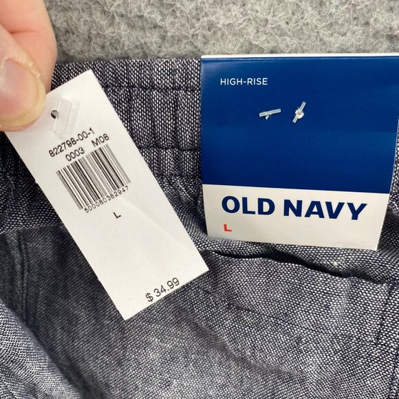 Old Navy Pants Large Gray Linen Blend Pull On Pocket Wide Leg Everyday Ankle NWT - Picture 8 of 13